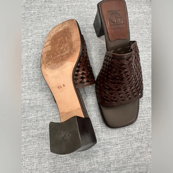 Cole Haan Angie brown woven leather heeled slide sandals - Picture 3 of 6